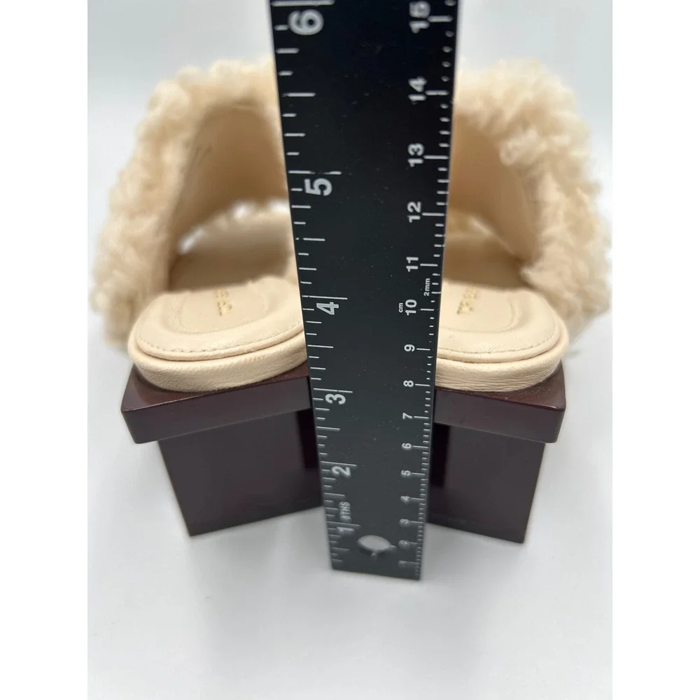 Tory Burch Cream Shearling Fur Mules Block Heel Slides Leather Sole Size 6.5
